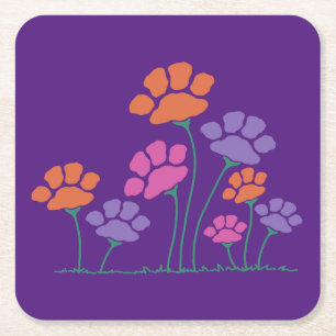 Tuin met pootafdruk bloemen kartonnen onderzetters