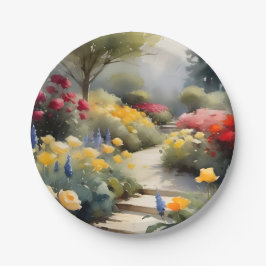  tuin met rode gele rozen blauwe bloemen papieren bordje