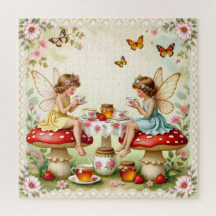 Tuin met vintage bloemenfee en picknick legpuzzel