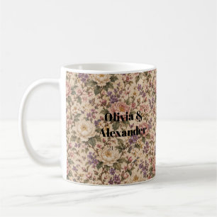 Tuin met vintage botanische rozen en vlinderpatroo koffiemok