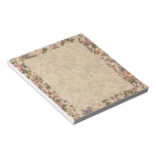 Tuin met vintage botanische rozen en vlinderpatroo notitieblok