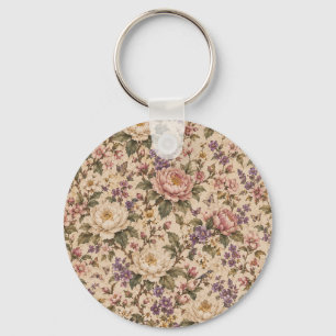 Tuin met vintage botanische rozen en vlinderpatroo sleutelhanger