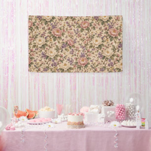 Tuin met vintage botanische rozen en vlinderpatroo spandoek