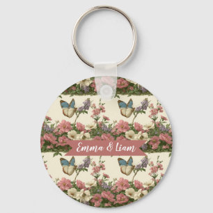 Tuin met vlinders in vintage lente voor koppels sleutelhanger