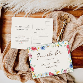 Tuin met wilde bloemen bloem beige Save The Date  Uitnodiging Briefkaart