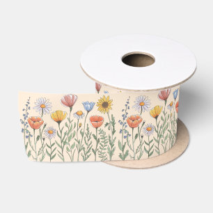 Tuin met wilde bloemen bloem bloemen Patroon    Satijnen Lint
