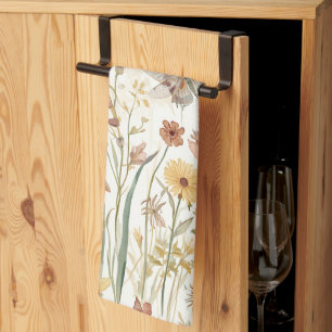 Tuin met wilde bloemen botanische vlinders bloem theedoek