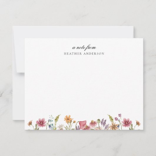 Tuin met wilde bloemen gepersonaliseerd bloemmotie notitiekaartje (Voorkant)