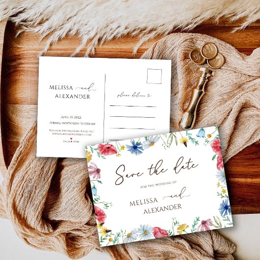 Tuin met wilde bloemen Save The Date Uitnodiging Briefkaart
