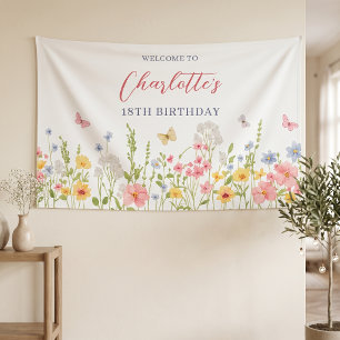 Tuin met wilde bloemen verjaardagsfeest spandoek