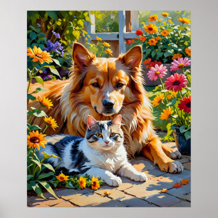 Tuin Metgezellen Kat en Hond Poster