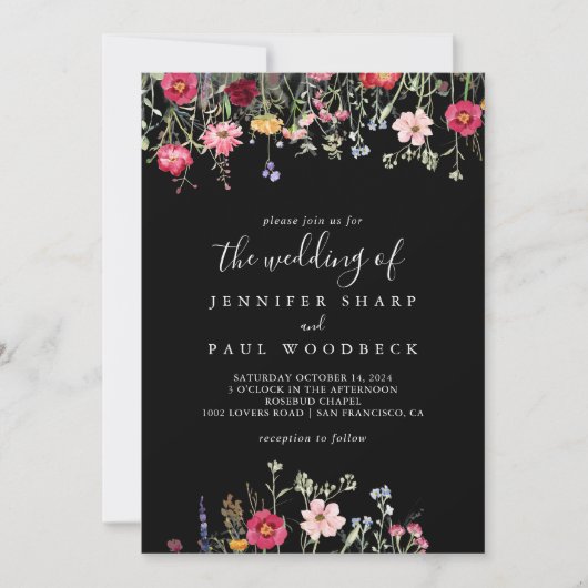 Tuin Multicolor Wildflower De bruiloft van Kaart (Voorkant)