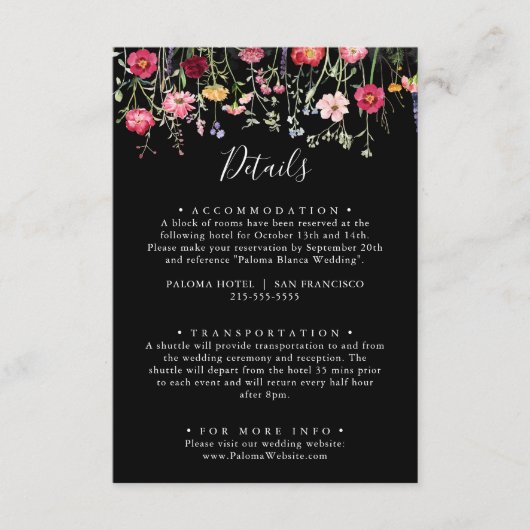 Tuin Multicolor Wildflower Wedding Details Informatiekaartje (Voorkant)