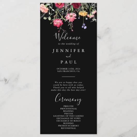 Tuin Multicolor Wildflower Wedding Programma Programmakaart (Voorkant)