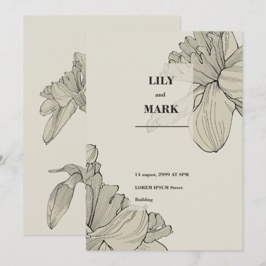 Tuin Narcissen bloemen. Gegraveerde achtergrond. Kaart (Voorkant / Achterkant)