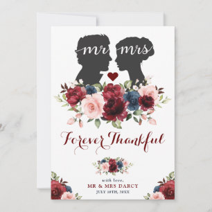 Tuin Navy Maroon Rozen Mr. Mrs Silhouette Bedankkaart