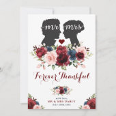  Tuin Navy Maroon Rozen Mr. Mrs Silhouette Bedankkaart (Voorkant)