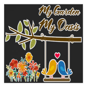 Tuin Oase Schattige Vogels Op Schommel Romantische Perfect Poster