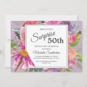 Tuin Paars Pink Floral 50e verjaardag Kaart (Voorkant)