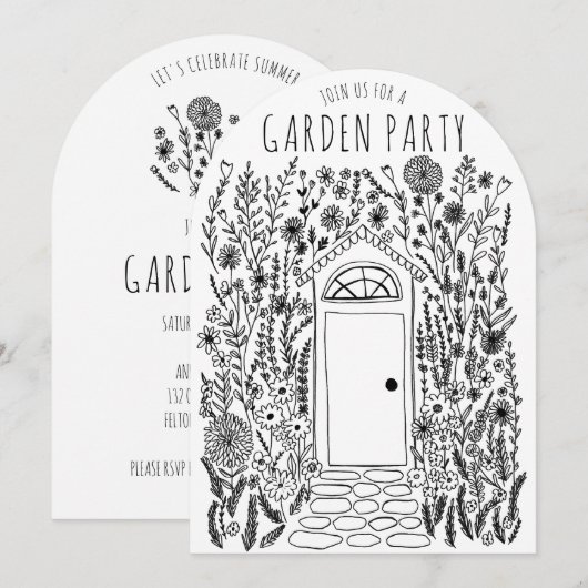 TUIN PARTIJ Bloemen Door Hand-getrokken Doodle Kaart (Voorkant / Achterkant)