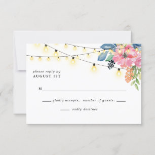 Tuin Party Bloemen & Twinkle Lights Blauw Huwelijk RSVP Kaartje