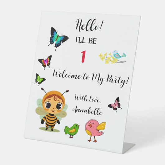 Tuin Party Kinderen Viering Reclamebord Met Voetstuk (Voorkant)