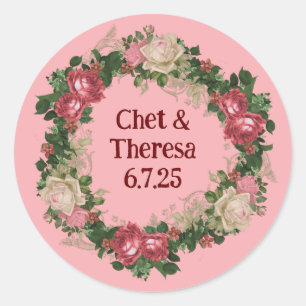 Tuin Party Rozen Bruiloft Bloemen krans Ronde Sticker