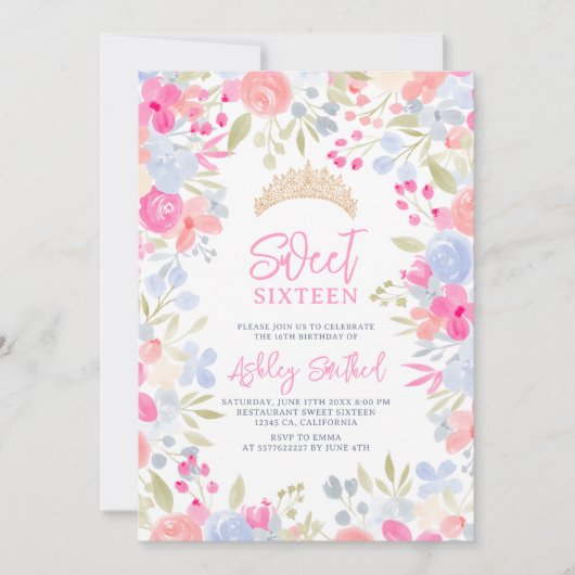 Tuin pastel wilde bloemen Sweet 16 verjaardag Kaart (Voorkant)