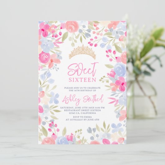 Tuin pastel wilde bloemen Sweet 16 verjaardag Kaart (Staand voorkant)