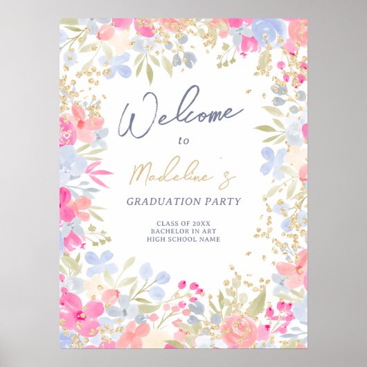 Tuin pastel wilde bloemen welkom afstuderen poster (Voorkant)