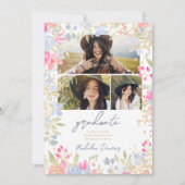 Tuin pastel wildflower 3 foto's afstuderen aankondiging (Voorkant)