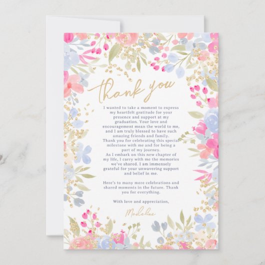 Tuin pastel wildflower 3 foto's afstuderen bedankkaart (Voorkant)