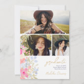 Tuin pastel wildflower 3 foto's afstuderen bedankkaart (Achterkant)