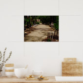 Tuin Pathway houten brug weelderig groen Poster (Keuken)