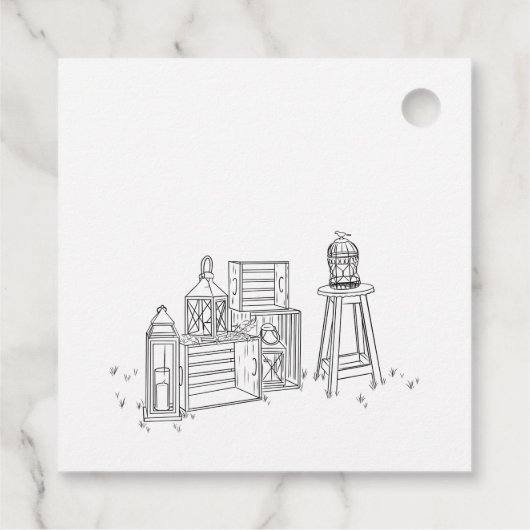 Tuin Picknick Minimalist Zwart-wit bruiloft Bedankjes Labels (Achterkant)