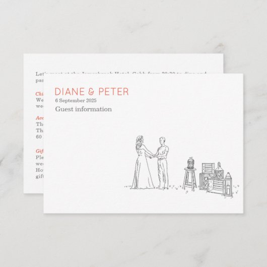 Tuin Picknick Minimalist Zwart-wit bruiloft Informatiekaartje (Voorkant / Achterkant)