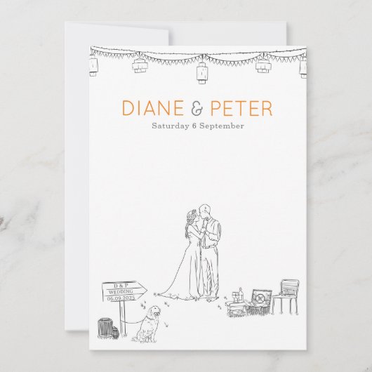 Tuin Picknick Minimalist Zwart-wit bruiloft Kaart (Voorkant)