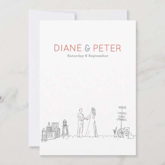 Tuin Picknick Minimalist Zwart-wit bruiloft Kaart (Voorkant)