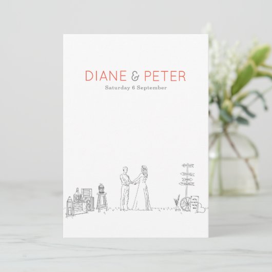 Tuin Picknick Minimalist Zwart-wit bruiloft Kaart (Staand voorkant)