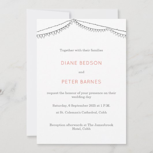 Tuin Picknick Minimalist Zwart-wit bruiloft Kaart (Achterkant)