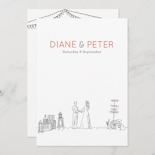 Tuin Picknick Minimalist Zwart-wit bruiloft Kaart (Voorkant / Achterkant)