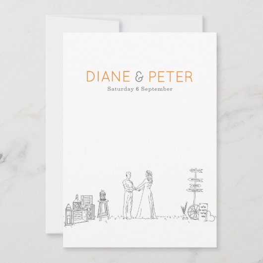 Tuin Picknick Minimalist Zwart-wit bruiloft Kaart (Voorkant)