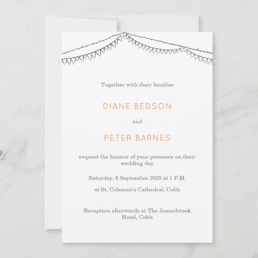 Tuin Picknick Minimalist Zwart-wit bruiloft Kaart (Achterkant)