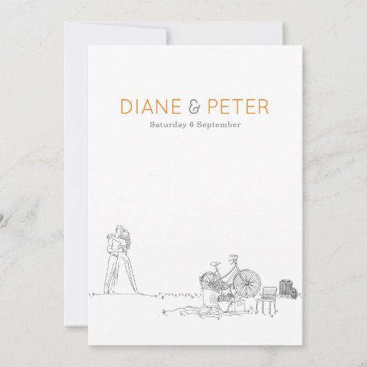 Tuin Picknick Minimalist Zwart-wit bruiloft Kaart (Voorkant)