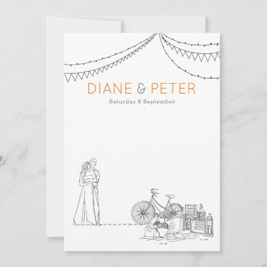 Tuin Picknick Minimalist Zwart-wit bruiloft Kaart (Voorkant)