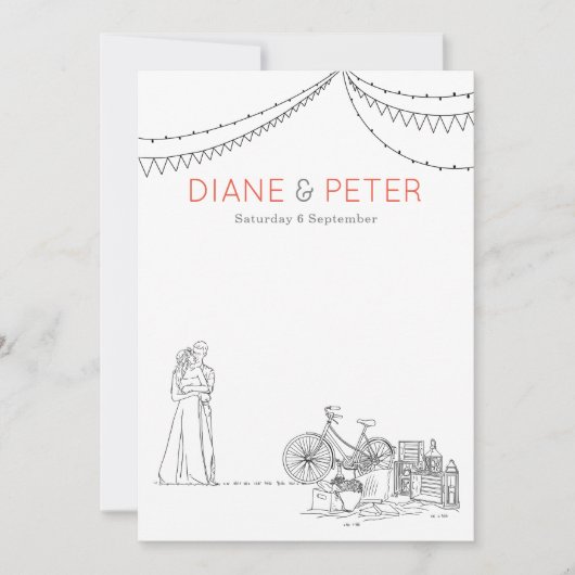 Tuin Picknick Minimalist Zwart-wit bruiloft Kaart (Voorkant)