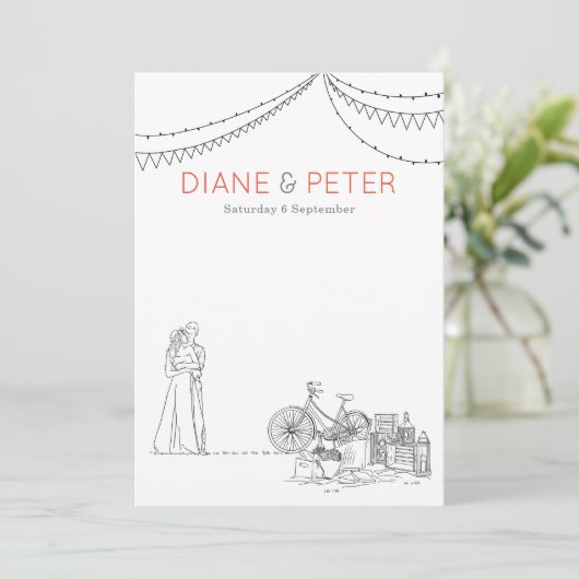 Tuin Picknick Minimalist Zwart-wit bruiloft Kaart (Staand voorkant)