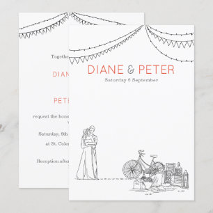 Tuin Picknick Minimalist Zwart-wit bruiloft Kaart