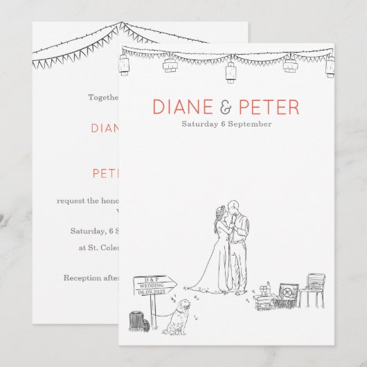 Tuin Picknick Minimalist Zwart-wit bruiloft Kaart (Voorkant / Achterkant)