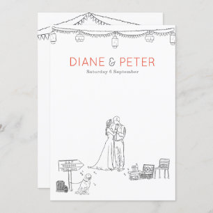 Tuin Picknick Minimalist Zwart-wit bruiloft Kaart